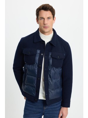 Tudors Erkek Regular Fit Klasik Kesim Çift Cepli Klasik Yaka Sıcak Tutan Lacivert Kaşe Mont