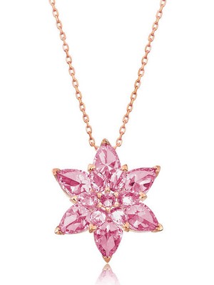 Gümüş Rose Pembe Lotus Çiçeği Kolye
