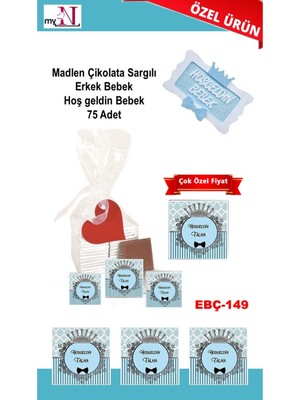 Mynil Madlen Çikolata Sargılı Erkek Bebek Hoş Geldin Bebek 75 Adet