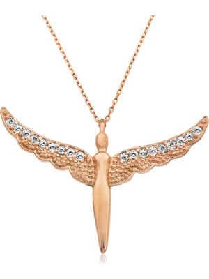 Gümüş Rose Kanatlı Melek Bayan Kolye