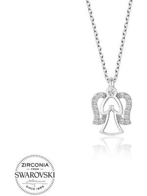 Swarovski Taşlı Gümüş Melek Bayan Kolye