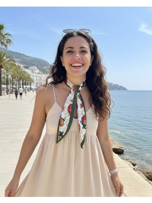 Nar Desenli Şeritli Fular Bandana Estascarf 7,5X100CM