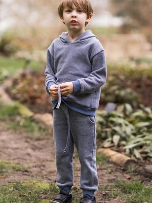 Antebies Organik Mavi Kapüşonlu Erkek Çocuk Eşofman Takımı