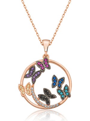 Gümüş Rose Kelebek Çemberi Bayan Kolye