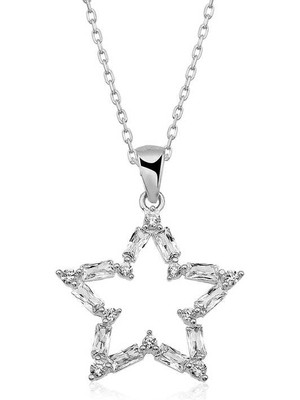 Gümüş Baget Taşlı Yıldız Kolye