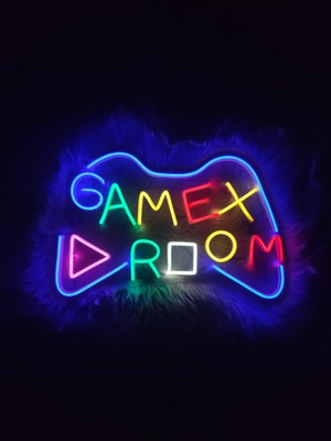 Dekoraven Gamer Room Yazılı Neon Tabela LED Işıklı Oyuncu Odası Dekorasyonu Duvar Dekoru