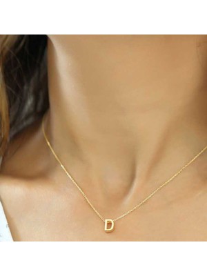 Gümüş Gold 3 Boyutlu D Harf Bayan Kolye