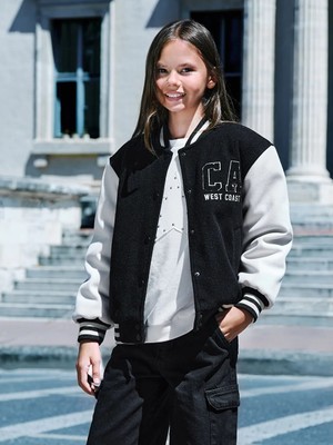 LC Waikiki Lcw Kids Siyah Nakışlı Kız Çocuk Bomber Mont