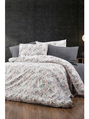 Pazarika Soft Gri Çiçek Desenli Çift Kişilik Nevresim Takımı – Modern Floral Tasarım