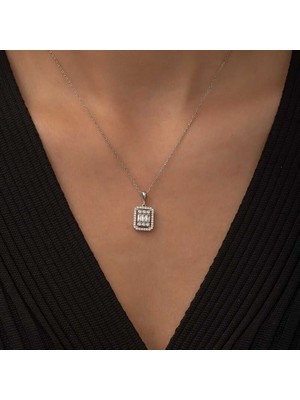 Gümüş Baget Taşlı Bayan Kolye