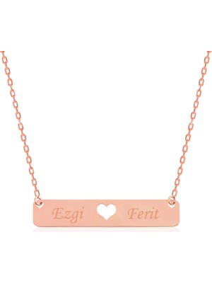 Gümüş Rose Kişiye Özel Isimli Çubuk Kalp Kolye