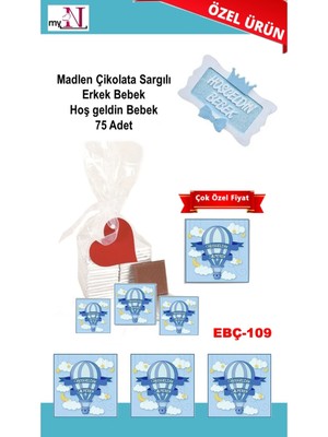 Mynil Madlen Çikolata Sargılı Erkek Bebek Hoş Geldin Bebek 75 Adet