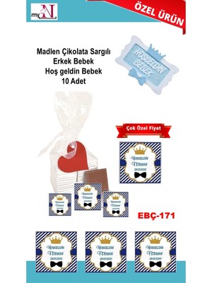 Mynil Madlen Çikolata Sargılı Erkek Bebek Hoş Geldin Bebek 10 Adet