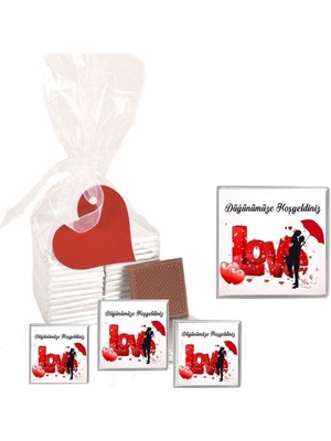 Mynil Madlen Çikolata Sargılı Düğünümüze Hoşgeldiniz Marka 70 Adet Jelatin Poşetli Kalpli Etiketli