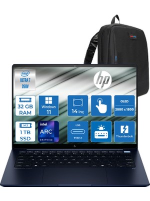 Hp Elitebook Ultra G1I Aı Next Gen Intel® Core™ Ultra 7 268V 32GB Ddr5 1tb SSD 14"2.8k (2880 x 1800), Oled, Touch, IPS 400 Nits 100% Dcı-P3 WIN11HOME Dokunmatik BILGISAYARB69BFETH13+ZETTAÇANTA