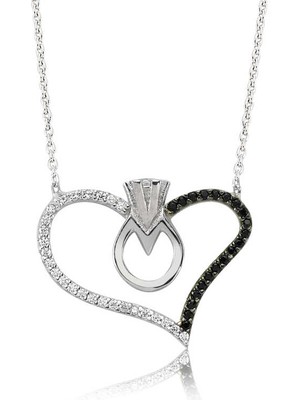 Gümüş Kalpli Tek Taş Bayan Kolye