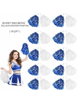 Steplya Mavi - Beyaz Metalik Dolgun Gösteri Ponponu 20 Adet (10 Çift) 1126778