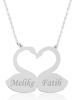 Gümüş Aşık Kuğular Plaka Kolye