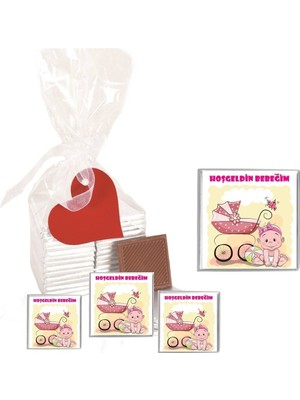 Mynil Madlen Çikolata Hoşgeldin Bebeğim Marka 35 Adet Jelatin Poşetli Kalpli Etiketli