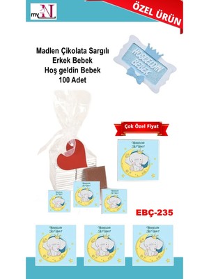 Mynil Madlen Çikolata Sargılı Erkek Bebek Hoş Geldin Bebek 100 Adet