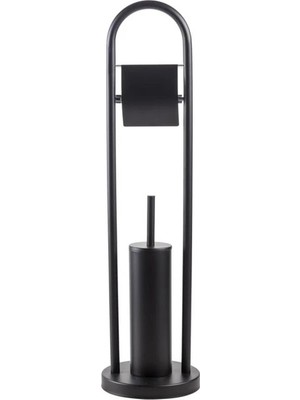 MaxiFlow Siyah Ayaklı Banyo Tuvalet Kağıtlık ve Fırçalık Seti