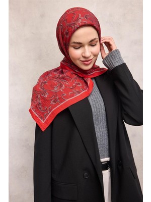 Silk Home Viskon Velora Eşarp Dört Mevsim Barok Floral Desen Kırmızı 90X90