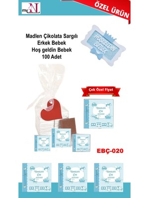 Mynil Madlen Çikolata Sargılı Erkek Bebek Hoş Geldin Bebek 100 Adet