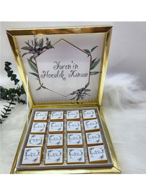 Mynil Karton Kutu 48 Li Yeşil Çiçekli Söz Nişan Çikolatası Çiçek Desenli-Altın