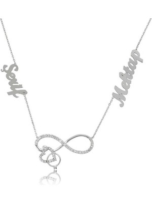 Gümüş Isimli Kalpli Sonsuzluk Bayan Kolye