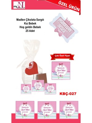 Mynil Madlen Çikolata Sargılı Kız Bebek Hoş Geldin Bebek 25 Adet