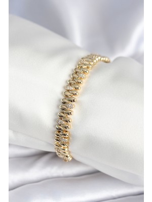 Hayat Store Pirinç Gold Renk Damla Model Zirkon Taşlı Kadın Bileklik - Lisinya