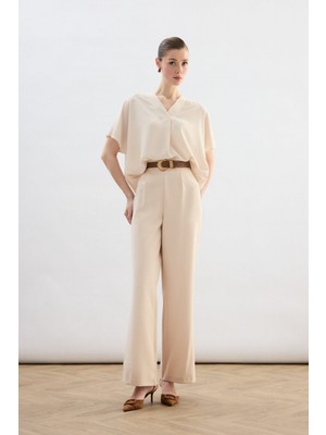 Sateen Palazzo Pantolon - Bej