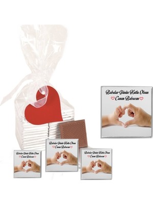 Mynil Madlen Çikolata Sargılı Babalar Günü Marka 15 Adet Jelatin Poşetli Kalpli Etiketli