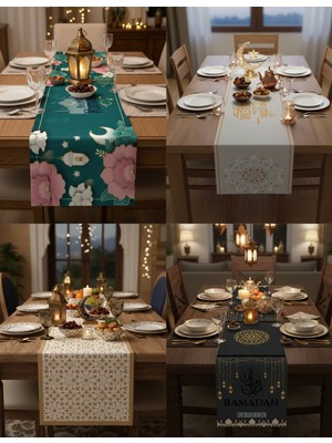 Ramazan Ayına Özel 4’lü Dijital Baskı Runner Masa Örtüsü Seti – 40X140 cm