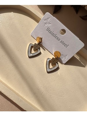 Intive Lingerie Murayshine Sedef Taşlı Üçgen Kesim Paslanmaz Çelik Minimal Küpe