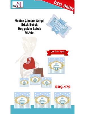 Mynil Madlen Çikolata Sargılı Erkek Bebek Hoş Geldin Bebek 75 Adet
