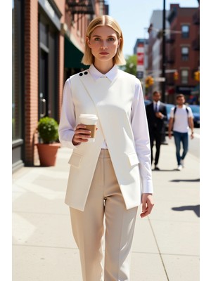 Benerly Kadın Yuvarlak Yaka Kolsuz Dokuma Yelek Düz Desen Kruvaze Kapama Regular Kalıp Astarlı Ürün