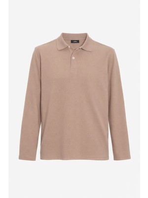 Tudors Erkek Standart Fit Rahat Kesim Pamuklu Yumuşak Dokulu Düz Pike Uzun Kollu Taş Polo Yaka Tişört