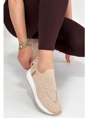 Aesco Renji Bej Triko Bağcıklı Spor Ayakkabı