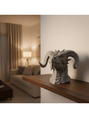 Epilons 3d Ejderha Başı Heykeli Koleksiyonluk Dekoratif Figür 22x17 Cm