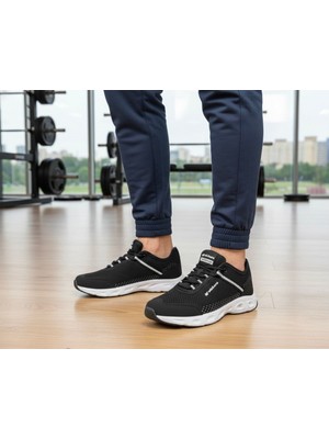 WanderFull Erkek Siyah Spor Ayakkabı Yürüyüş Koşu Ayakkabısı Hava Alan Fileli Sneaker