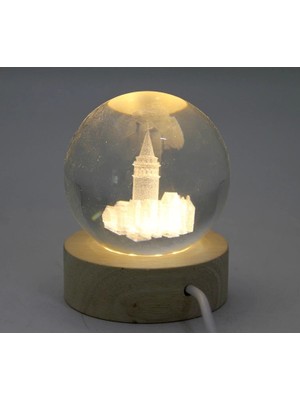 Epilons 3D Kristal Cam Küre Ahşap Soketli Istanbul Temalı LED Lamba AALK2575