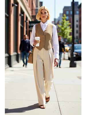 Benerly Kadın V Yaka Kolsuz Regular Kalıp Astarlı Düz Desen Poliviskon Dokuma Kumaş Regular Boy Yelek Modeli