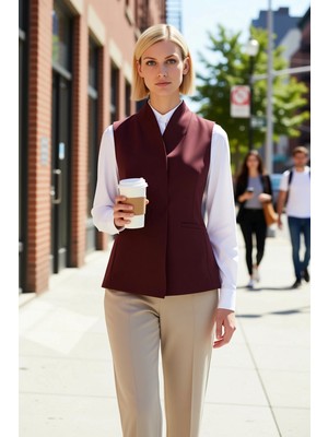 Benerly Kadın Şal Yaka Kolsuz Dokuma Yelek Gizli Düğmeli Regular Kalıp Astarlı Düz Desen Kadın Giyim Üst