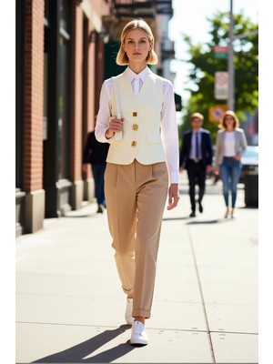 Benerly Kadın V Yaka Kolsuz Fitted Kesim Düğme Detaylı Dokuma Yelek Regular Boy Astarlı Düz Desen Şık