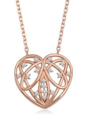 Gümüş Rose Bombeli Kalp Kadın Kolye