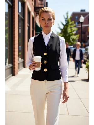 Benerly Kadın V Yaka Kolsuz Fitted Kesim Düğme Detaylı Dokuma Yelek Regular Boy Astarlı Düz Desen Şık