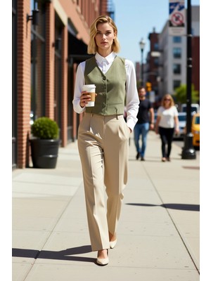 Benerly Kadın V Yaka Kolsuz Fitted Crop Dokuma Yelek Görünümlü Düz Desenli Astarlı Model %100 Pamuk