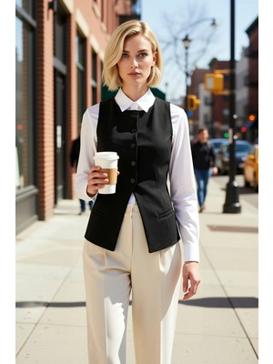 Benerly Kadın Bisiklet Yaka Kolsuz Düğmeli Fleto Cep Detaylı Regular Kalıp Örme Bluz Yelek Casual Kullanım