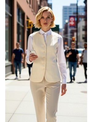 Benerly Kadın Kayık Yaka Kolsuz Regular Kalıp Düz Dokuma Yelek Astarlı Uzun Boy Basic Siluet Rahat